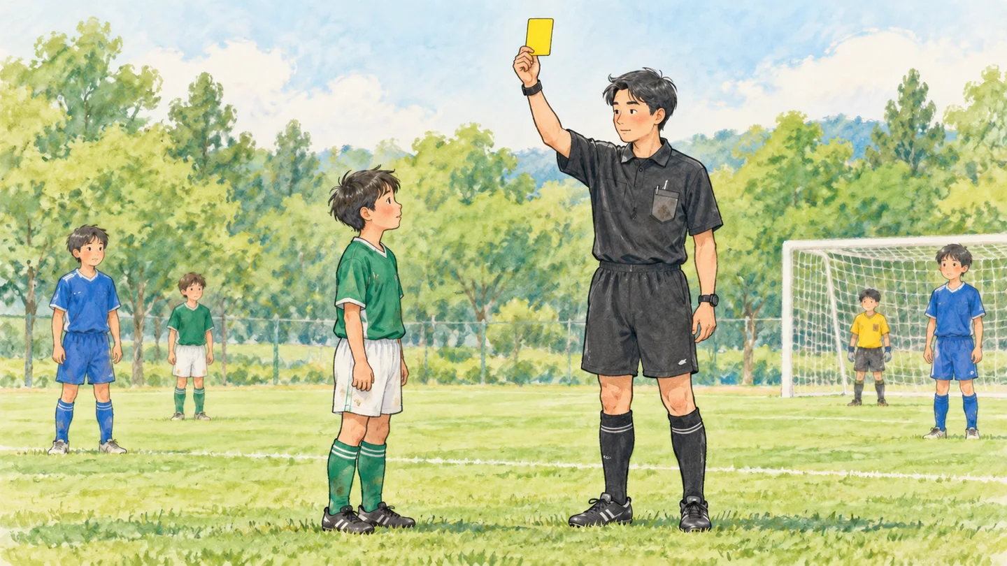 警告を示すイエローカードを掲げる主審